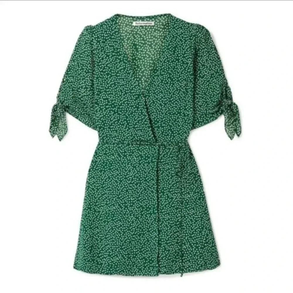 Reformation Sammy Mini Wrap Dress Green Daisies Size XS B1177 - Picture 3 of 7